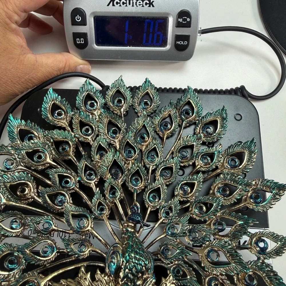 Peacock‎ Jewelry Holder Trinket Dish Teal Gold Metal Decorative Vanity Display